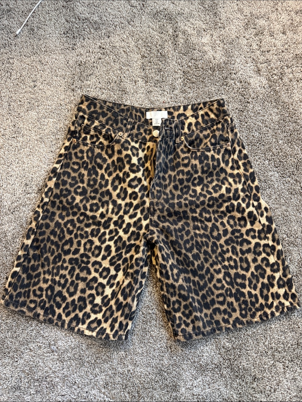 H&M Leopard Print Denim Shorts - Brown & Black